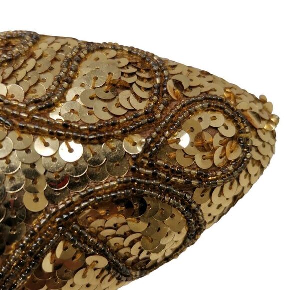 Vintage Gold Sequin Shoes with Dark Gold Glass Beading | Size 10 | Circa 1980s-1 - Picture 7 of 7